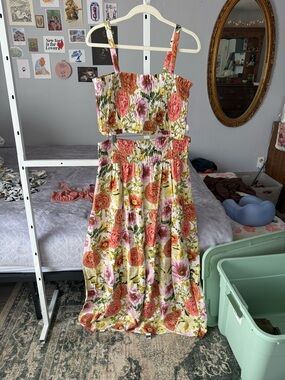 Floral Two-Piece Smocked Crop Top & Maxi Skirt Set